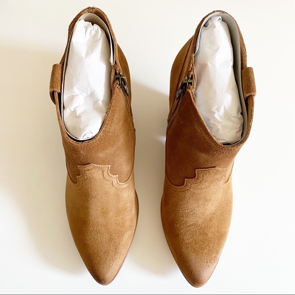 NIB Frye Reina Suede Heel Bootie Cognac camel Brown 10 - Picture 4 of 15